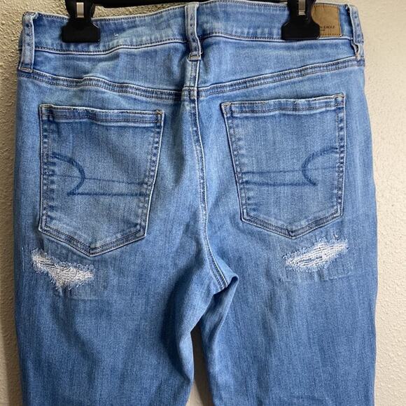 American Eagle Women Light Wash Hi Rise Distressed Skinny Jeans Size 12 - Picture 5 of 9
